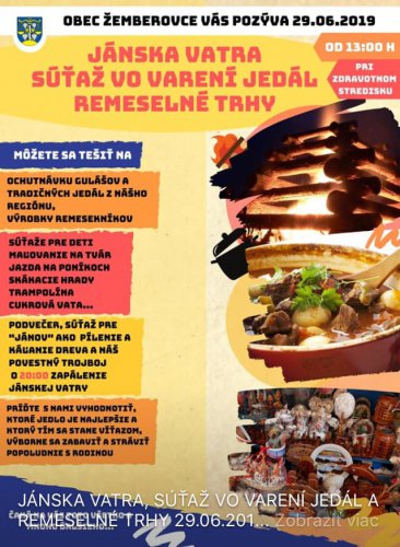 Jánska vatra, súťaž vo varení jedál, remeselné trhy - Žemberovce